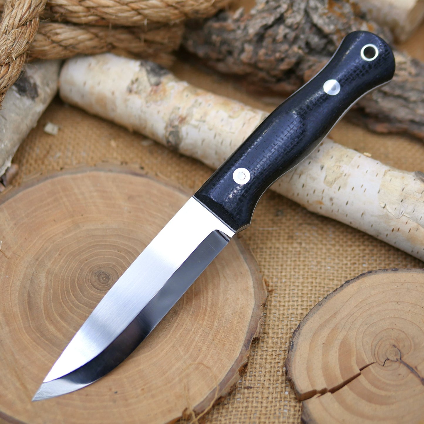 Explorer: Black Burlap Micarta, White & Grey Liners