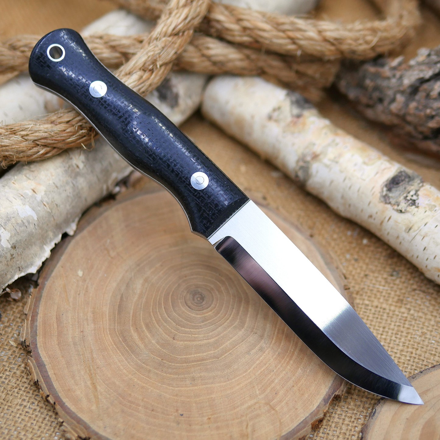 Explorer: Black Burlap Micarta, White & Grey Liners