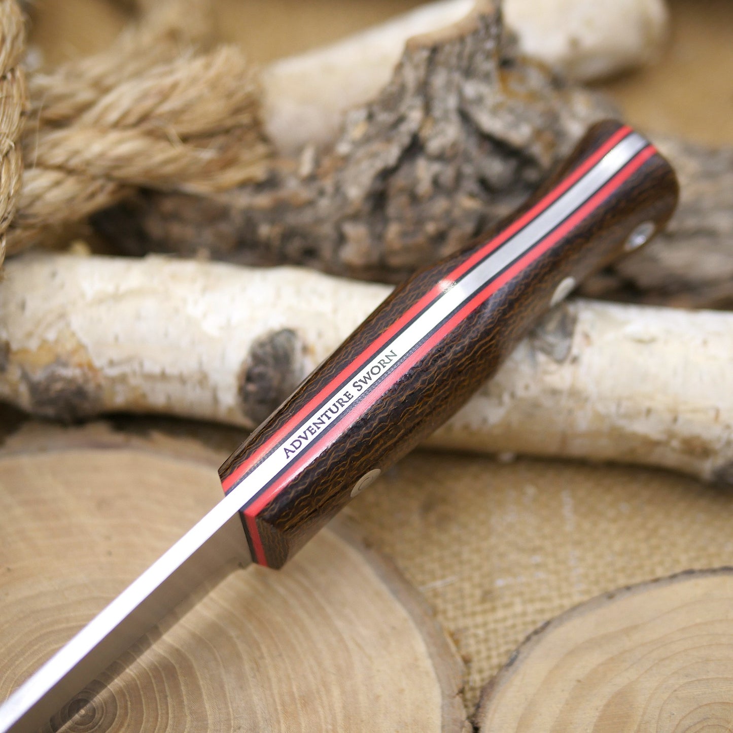 Tradesman: Brown Burlap Micarta, Red Hyperglow Liners