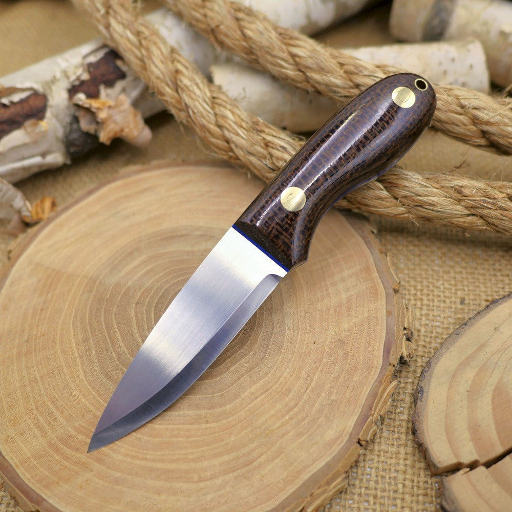 Walker: 3V, Dark Brown Burlap Micarta, Blue G10 Liners
