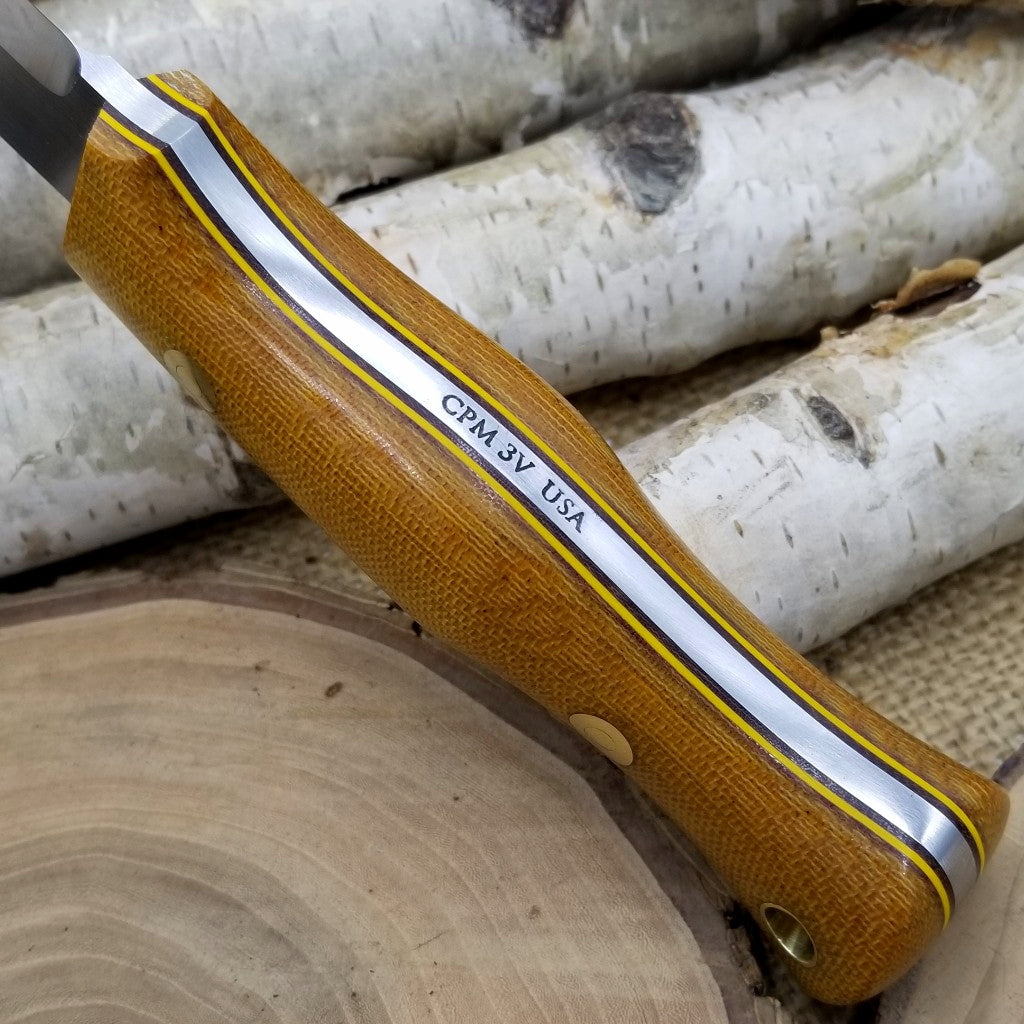 Explorer 3V: Brown Canvas Micarta & Yellow Liners