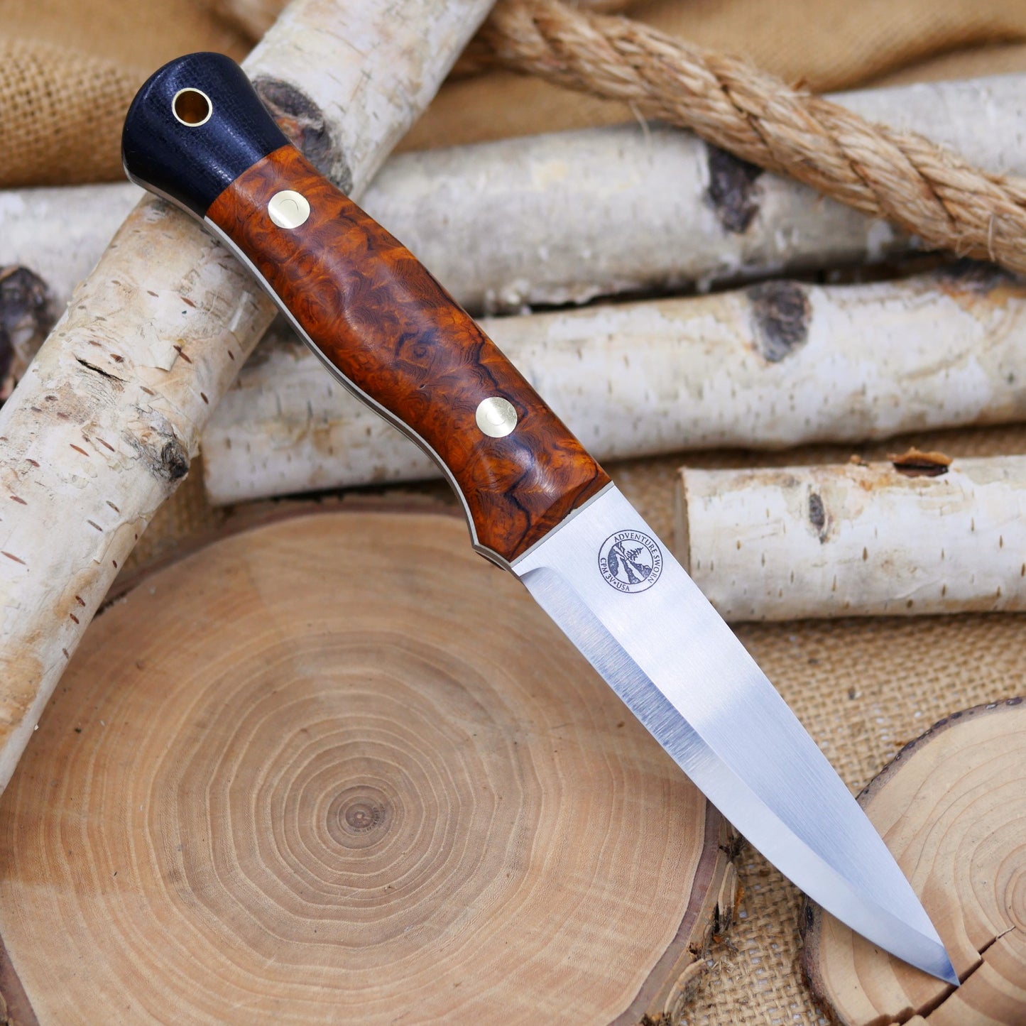 Mountaineer 3V: Ironwood Burl, Black Canvas Micarta Pommel