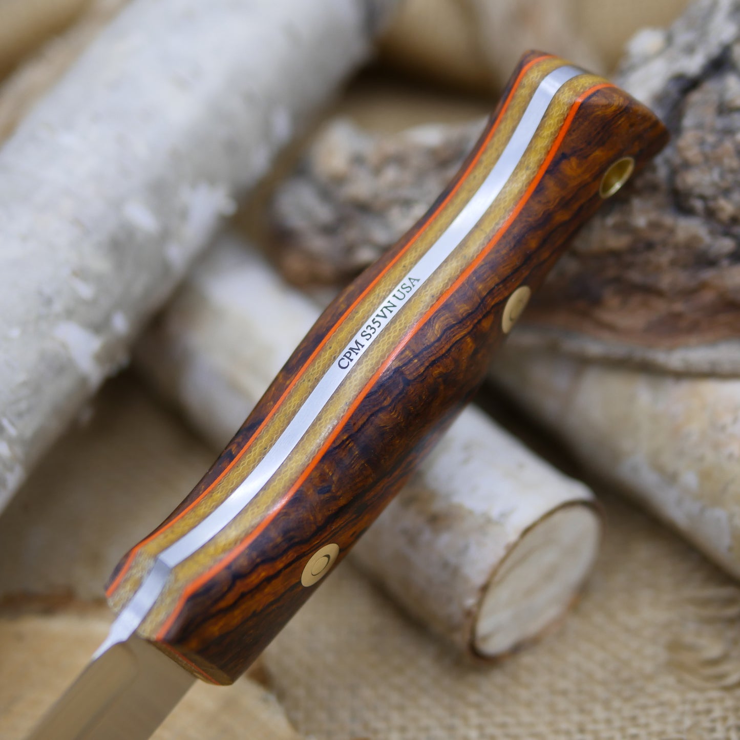 Huntsman S35VN: Ironwood, Brown Canvas & Orange G10