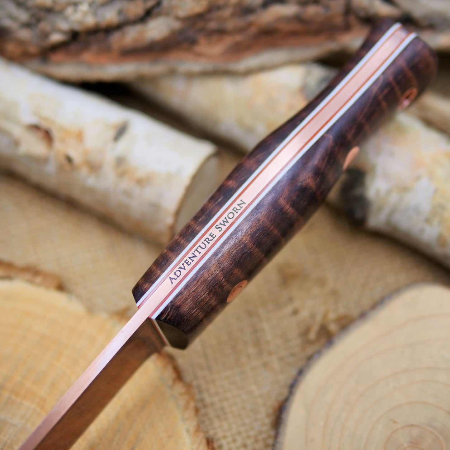Huntsman: Copper Finish O1, Dark Brown Curly Maple, Cinnamon & White Liners