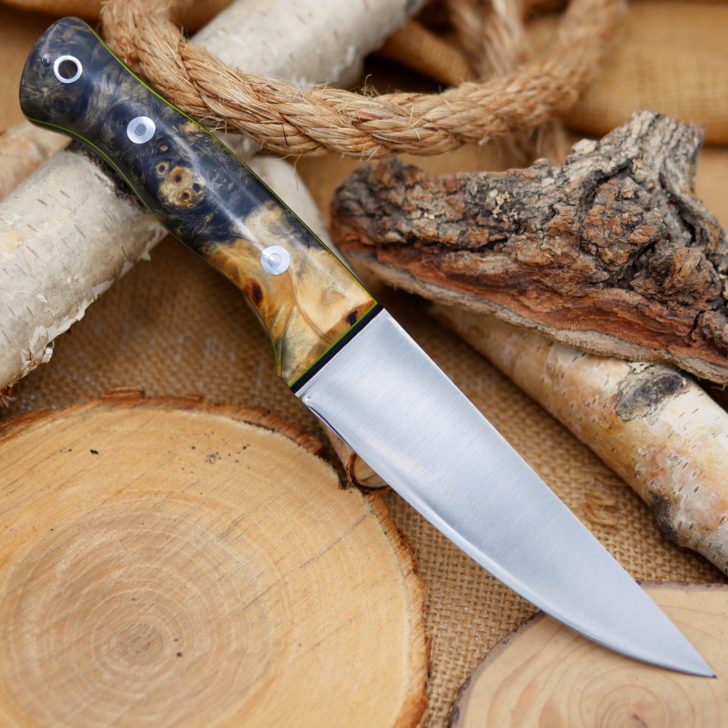 Tradesman + Sheath, buckeye burl & double liners