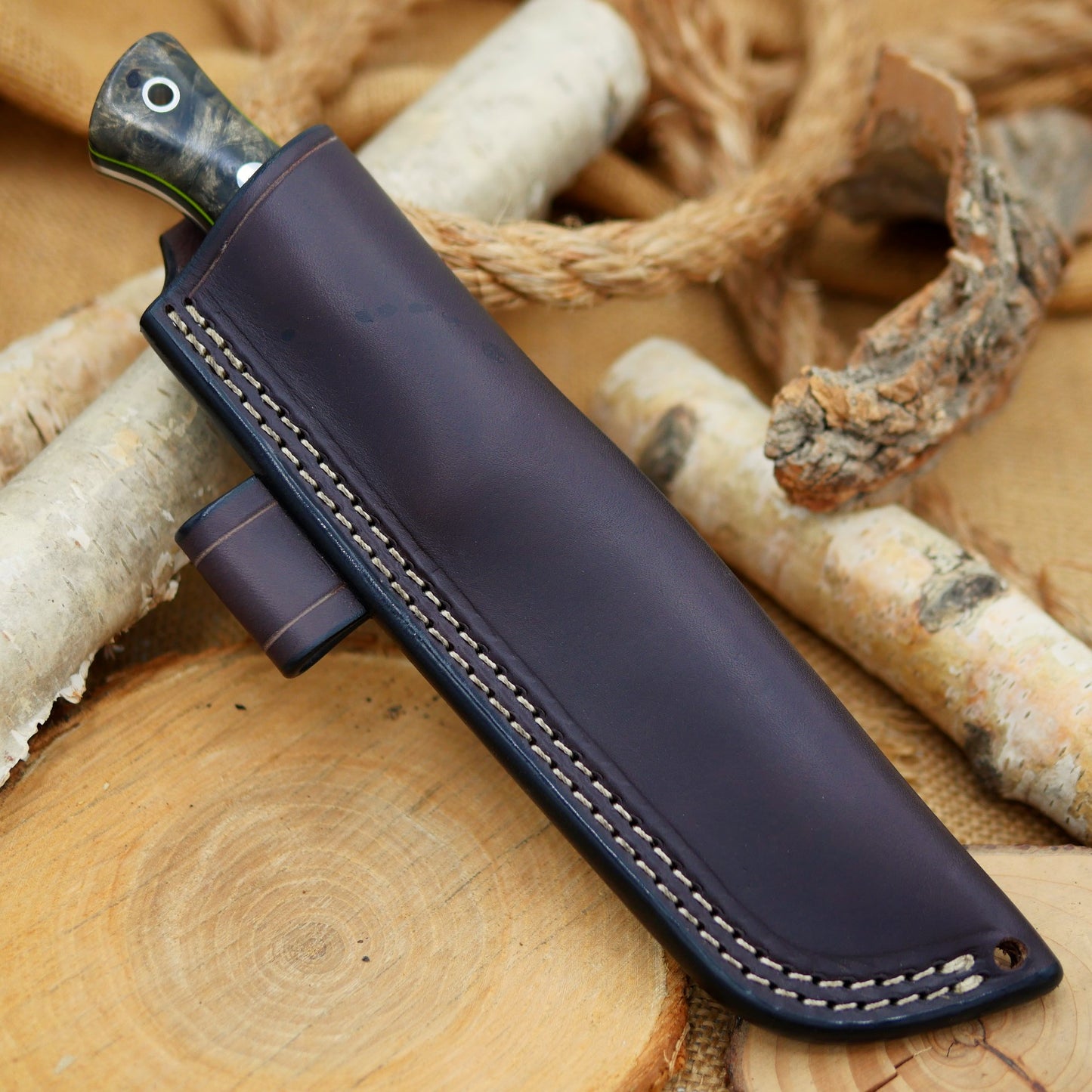 Tradesman + Sheath, buckeye burl & double liners