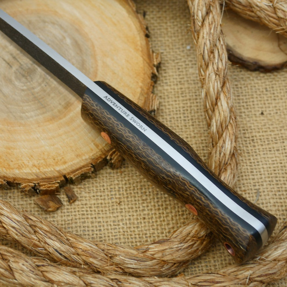 Explorer: CPM 3V - Coffee Bag Burlap & Black Canvas Micarta - Adventure Sworn Bushcraft Co.