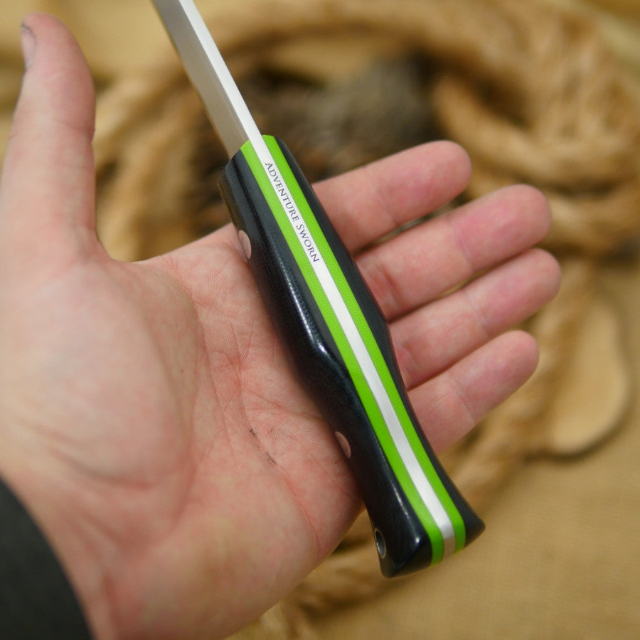 Explorer: 1/8 CPM 3V, Black Canvas & Green G10 - Adventure Sworn Bushcraft Co.