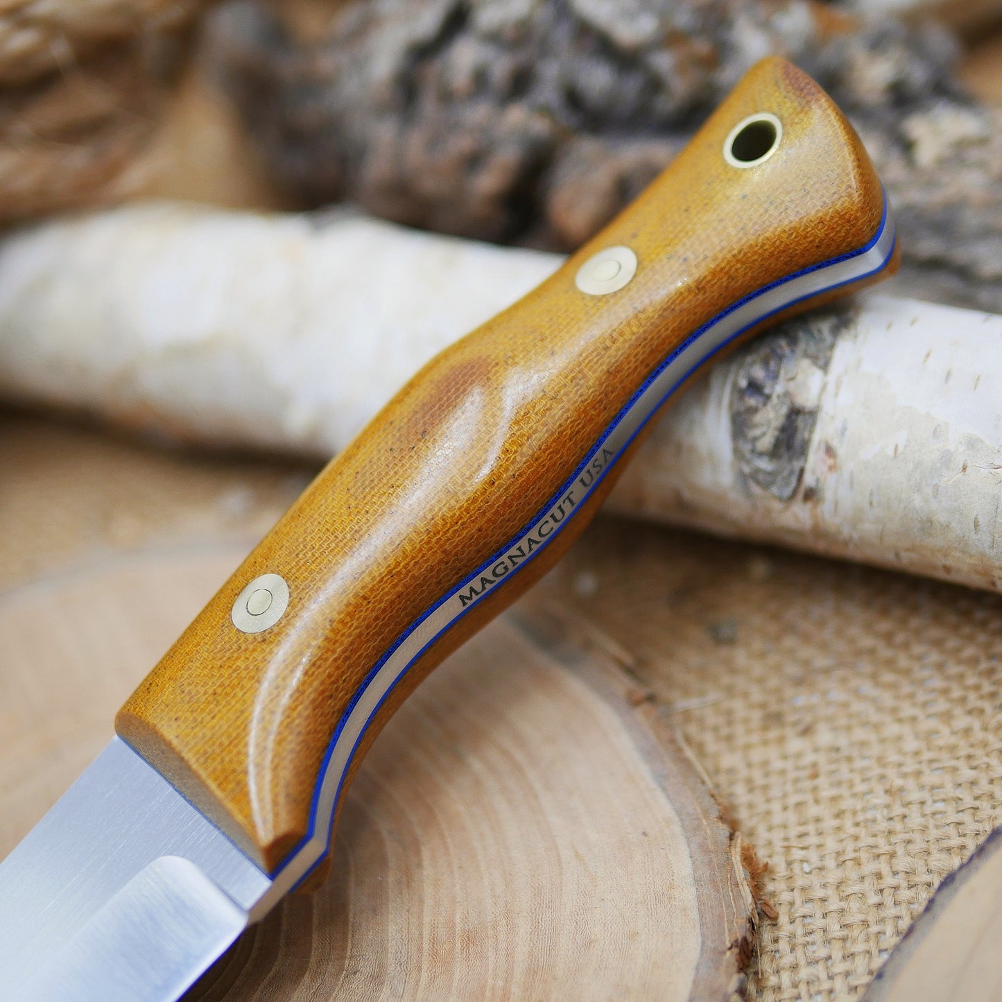 [In-Stock] Tradesman: Brown Canvas Micarta & Blue G10 Liners