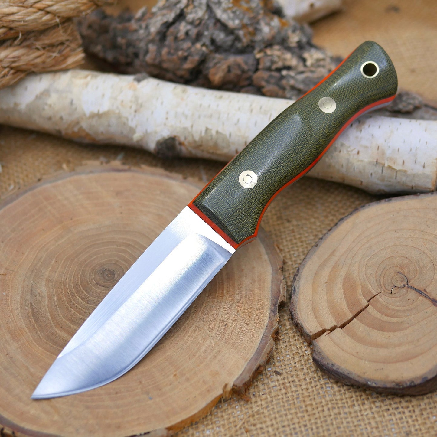 [In-Stock] Huntsman: Green Canvas Micarta & Orange G10