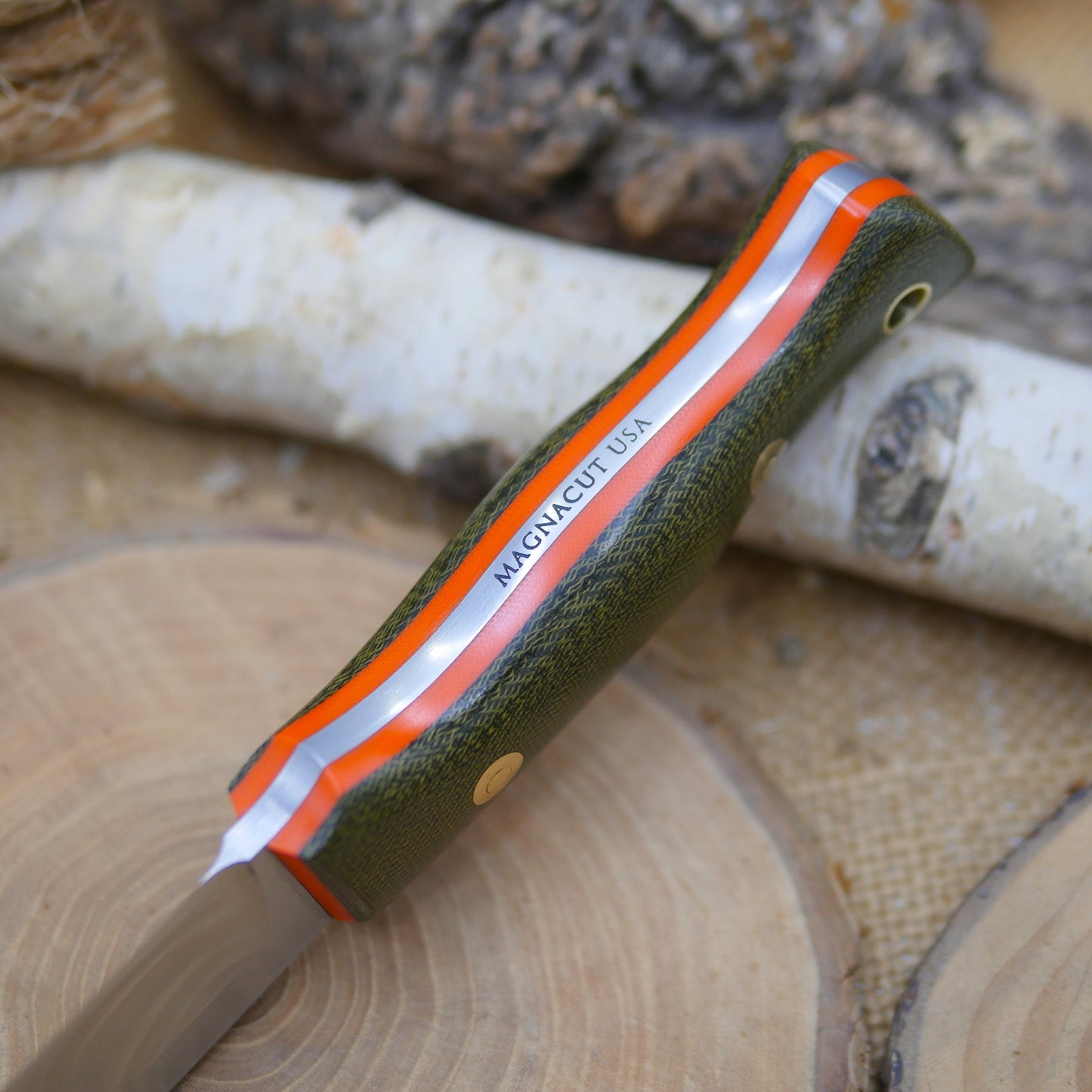 [In-Stock] Huntsman: Green Canvas Micarta & Orange G10