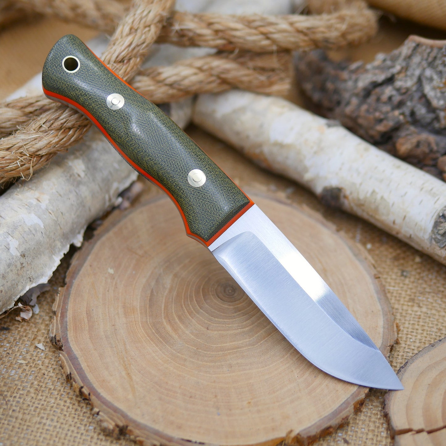 [In-Stock] Huntsman: Green Canvas Micarta & Orange G10