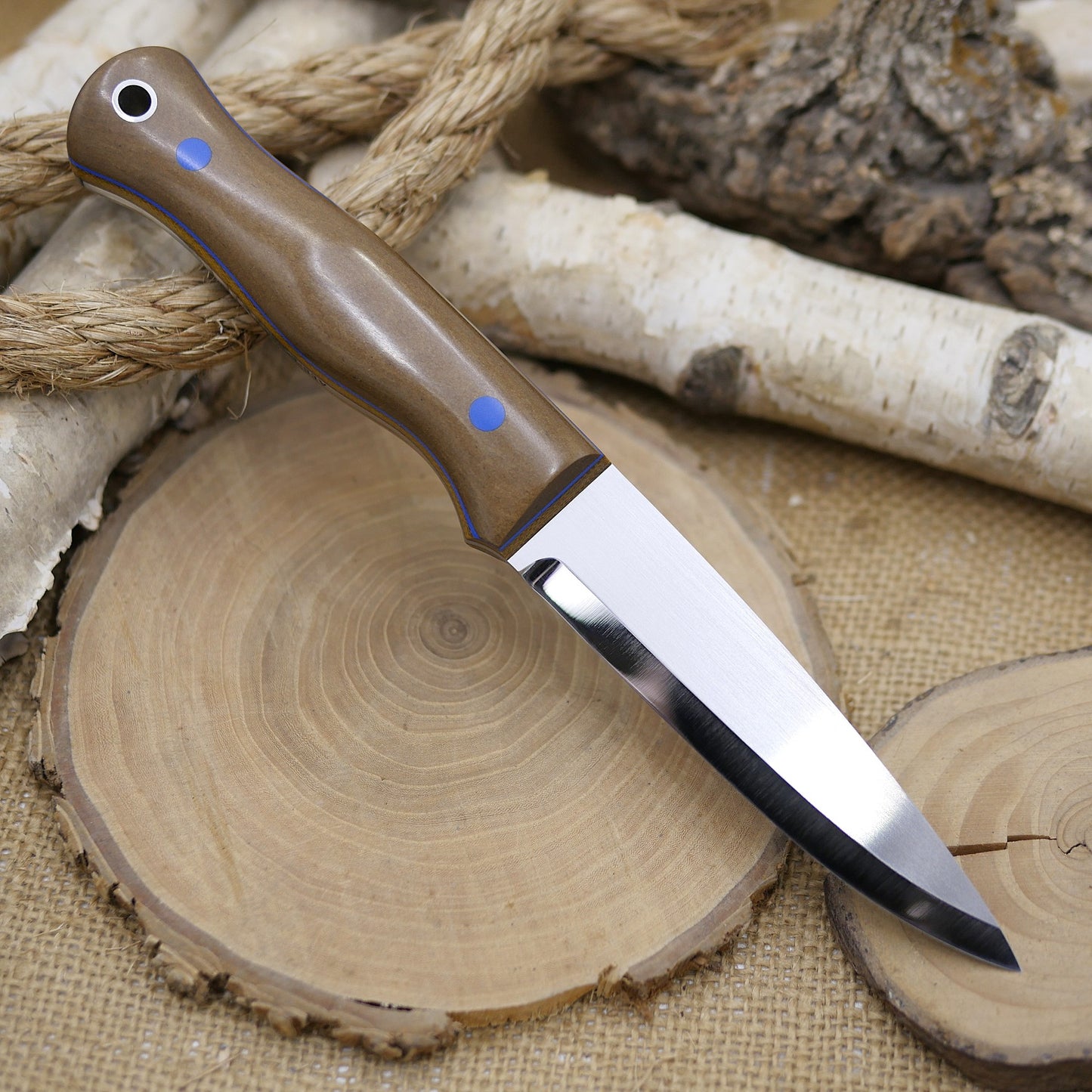 Mountaineer: Brown Richlite, Blue G10 Pins & Liners