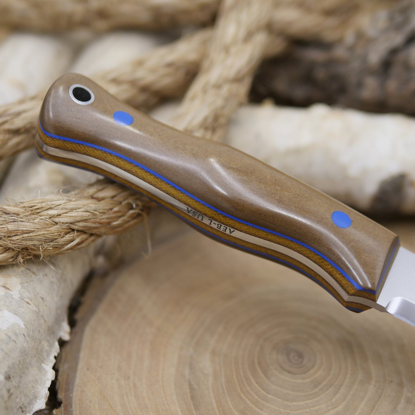 Mountaineer: Brown Richlite, Blue G10 Pins & Liners