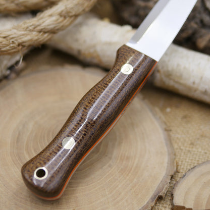 Mountaineer: Dark Brown Burlap Micarta, Orange G10 Liners