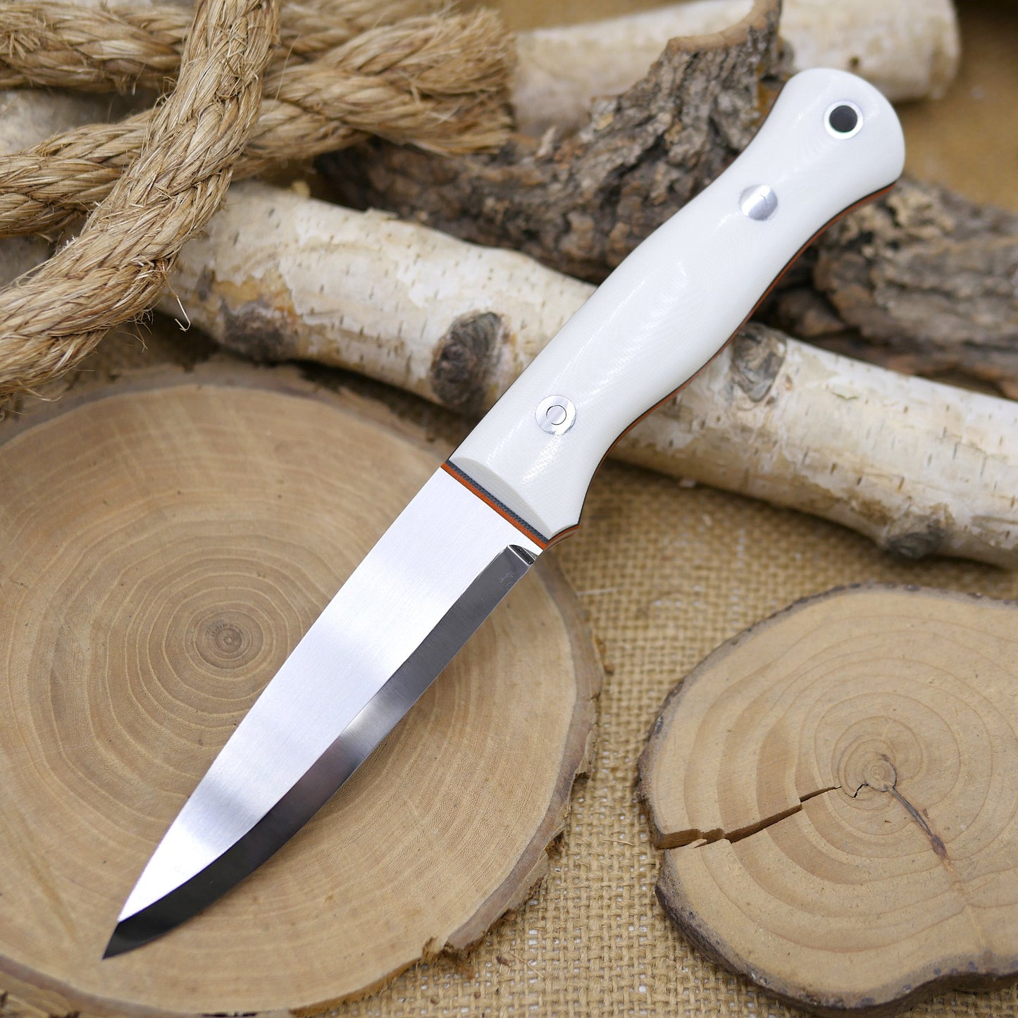 Mountaineer: White G10, Orange & Forest Green Liners