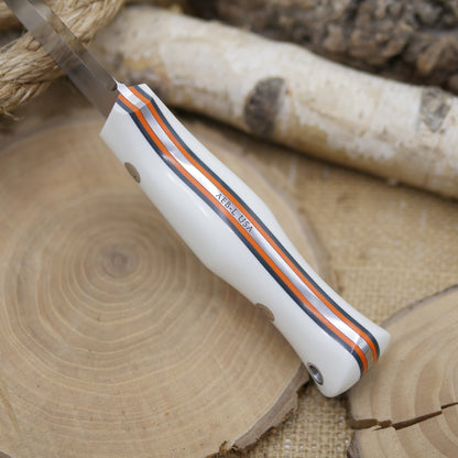 Mountaineer: White G10, Orange & Forest Green Liners