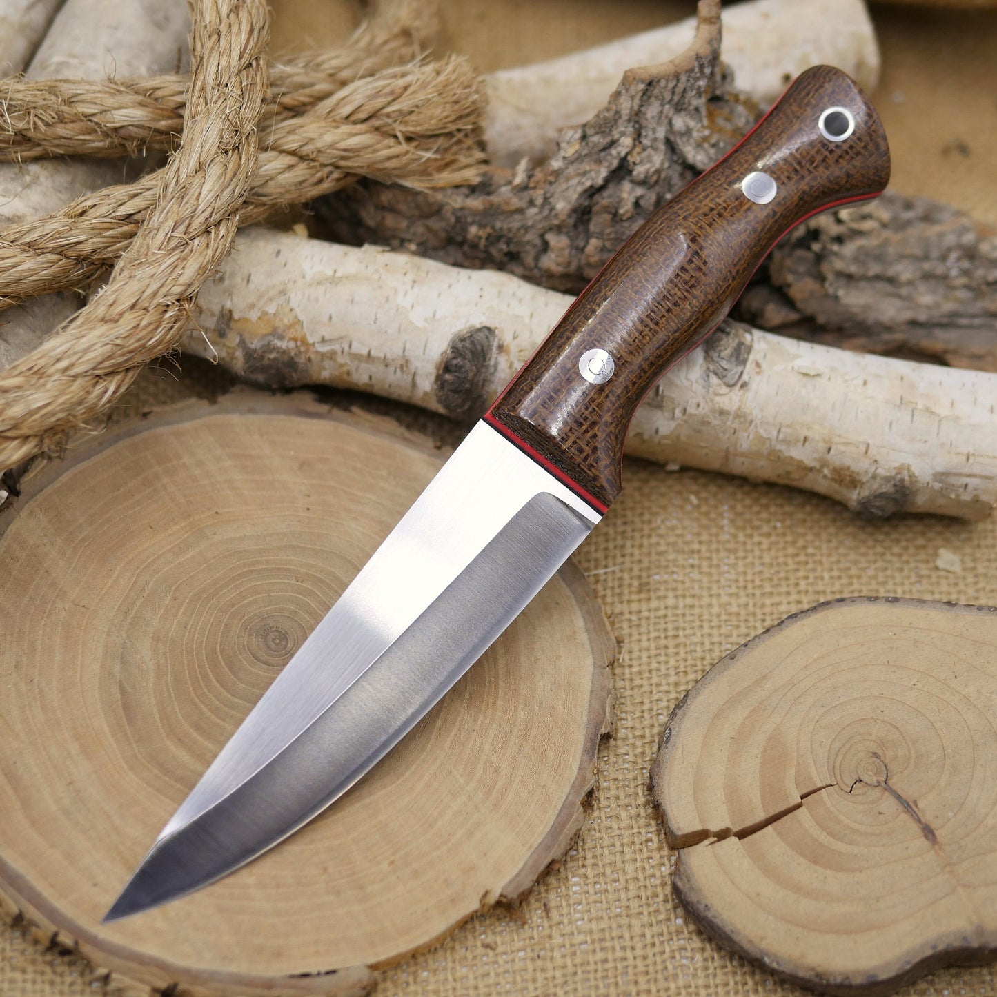 Tradesman: Brown Burlap Micarta, Red Hyperglow Liners
