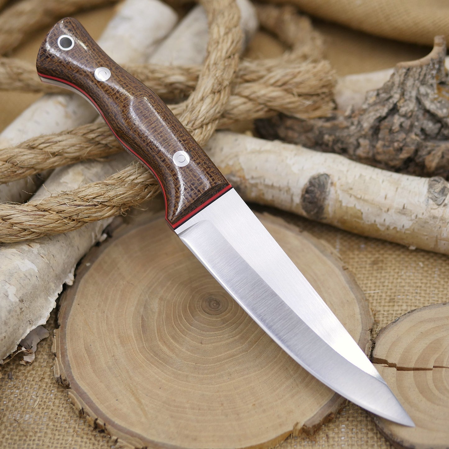 Tradesman: Brown Burlap Micarta, Red Hyperglow Liners