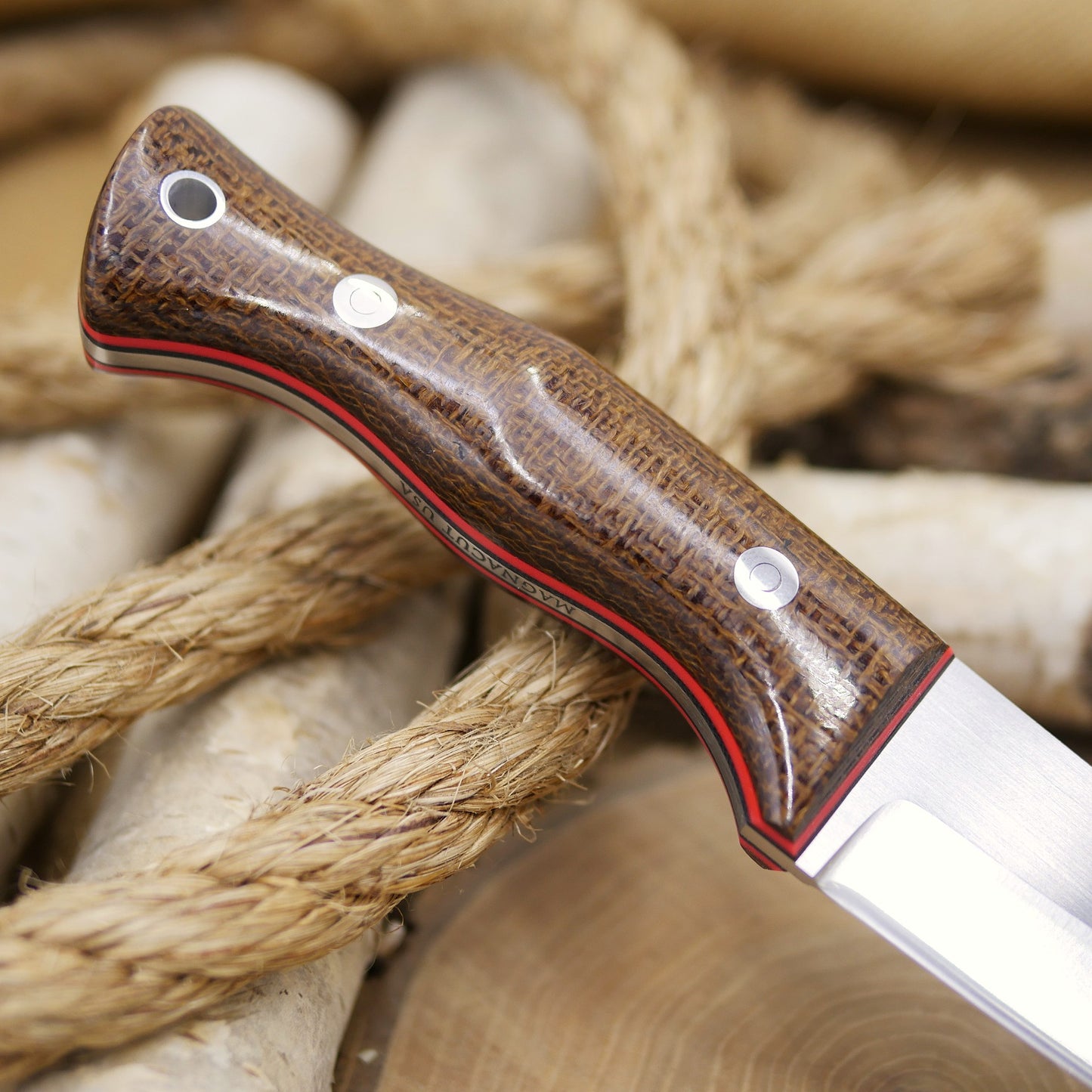 Tradesman: Brown Burlap Micarta, Red Hyperglow Liners