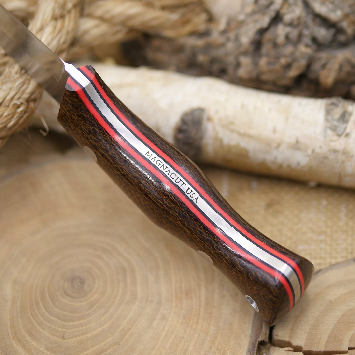 Tradesman: Brown Burlap Micarta, Red Hyperglow Liners