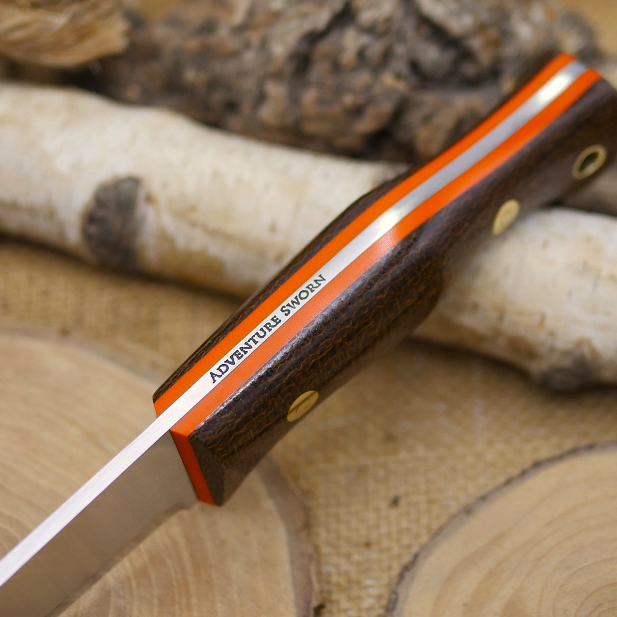 Tradesman: Dark Brown Burlap Micarta, Orange G10