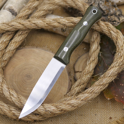 Explorer: 3V, Tapered Tang, Green Canvas Micarta & Ivory G10