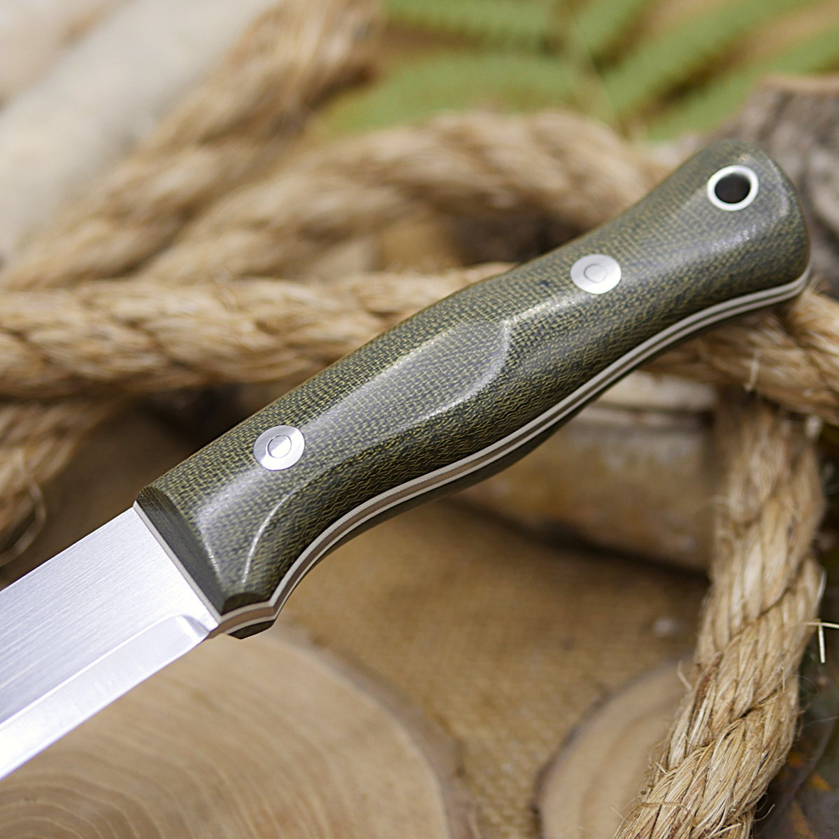 Explorer: 3V, Tapered Tang, Green Canvas Micarta & Ivory G10