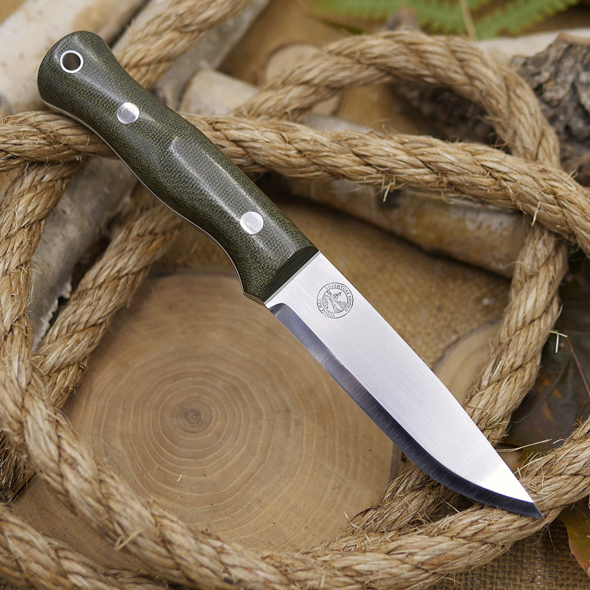 Explorer: 3V, Tapered Tang, Green Canvas Micarta & Ivory G10