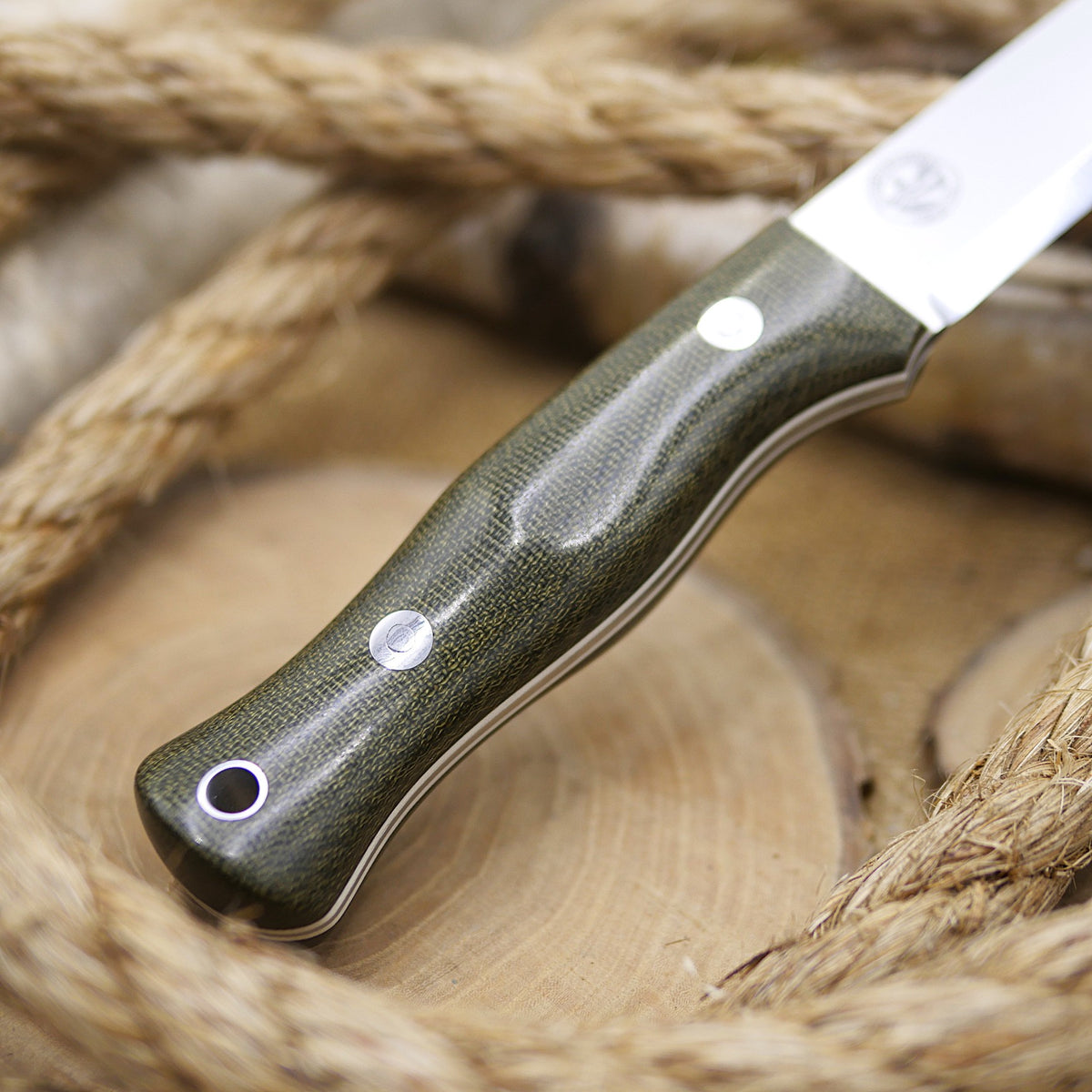 Explorer: 3V, Tapered Tang, Green Canvas Micarta & Ivory G10