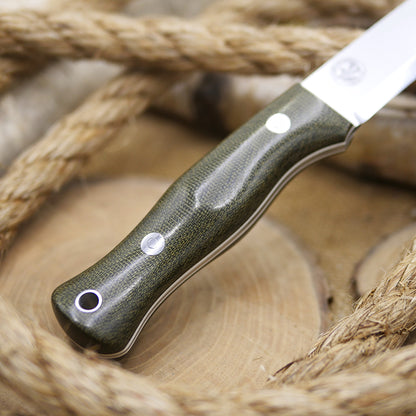 Explorer: 3V, Tapered Tang, Green Canvas Micarta & Ivory G10