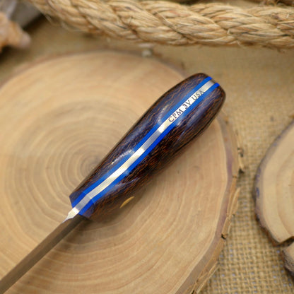 Walker: 3V, Dark Brown Burlap Micarta, Blue G10 Liners