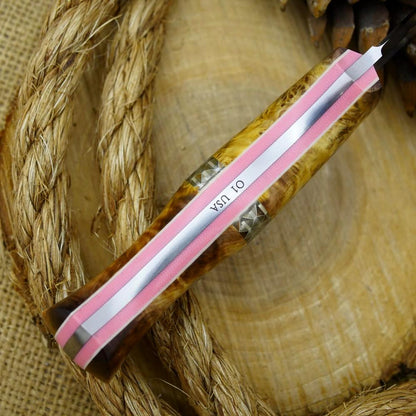 Classic: Maple Burl, Pink G10 & Clear C-tek - Adventure Sworn Bushcraft Co.