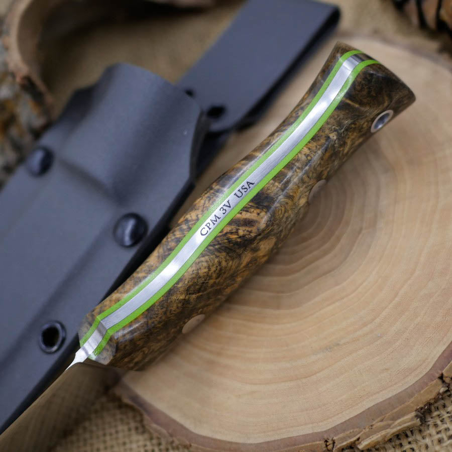 Huntsman: CPM 3V, Buckeye Burl & Toxic Green G10