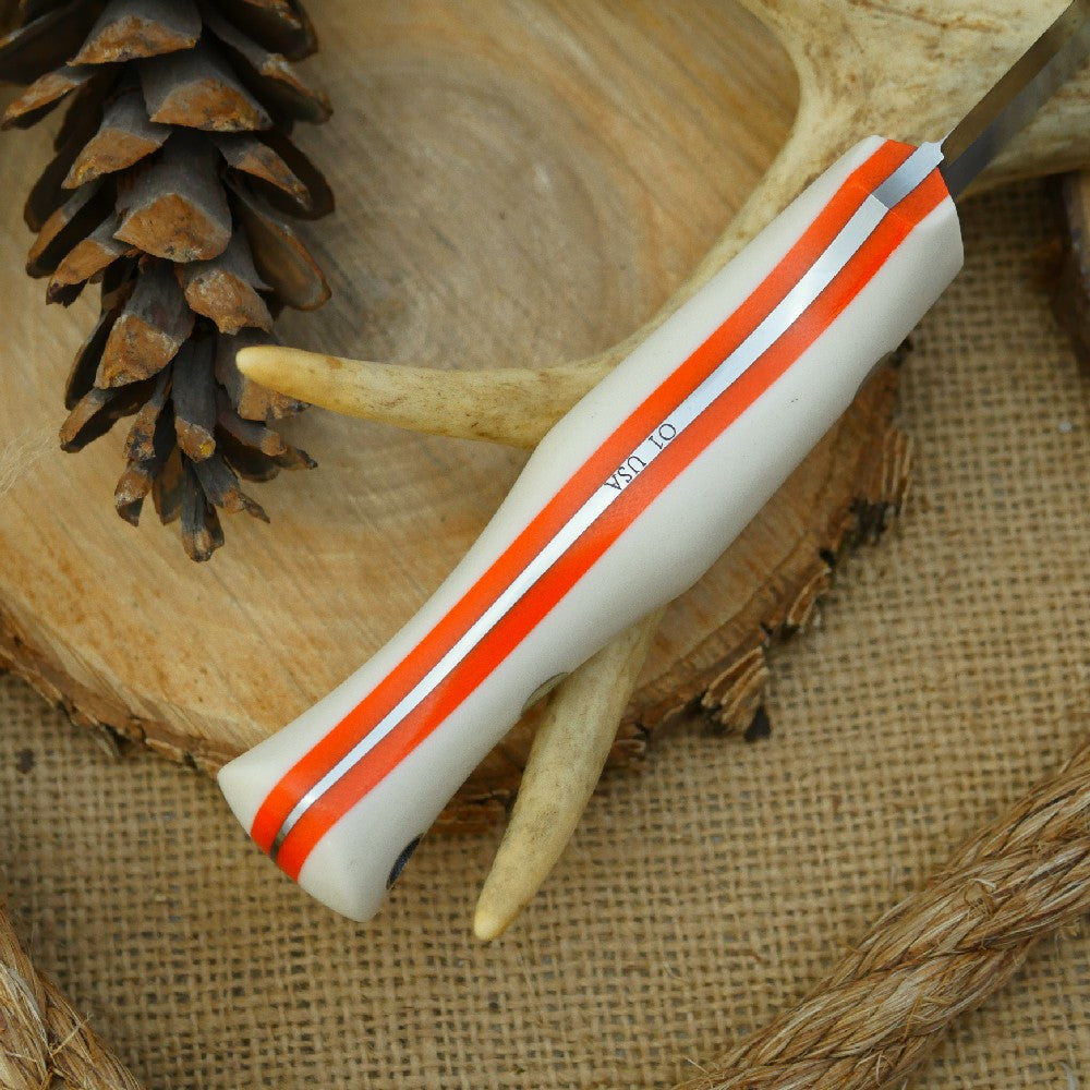Mountaineer: White Linen, Hunter Orange G10 & Taper