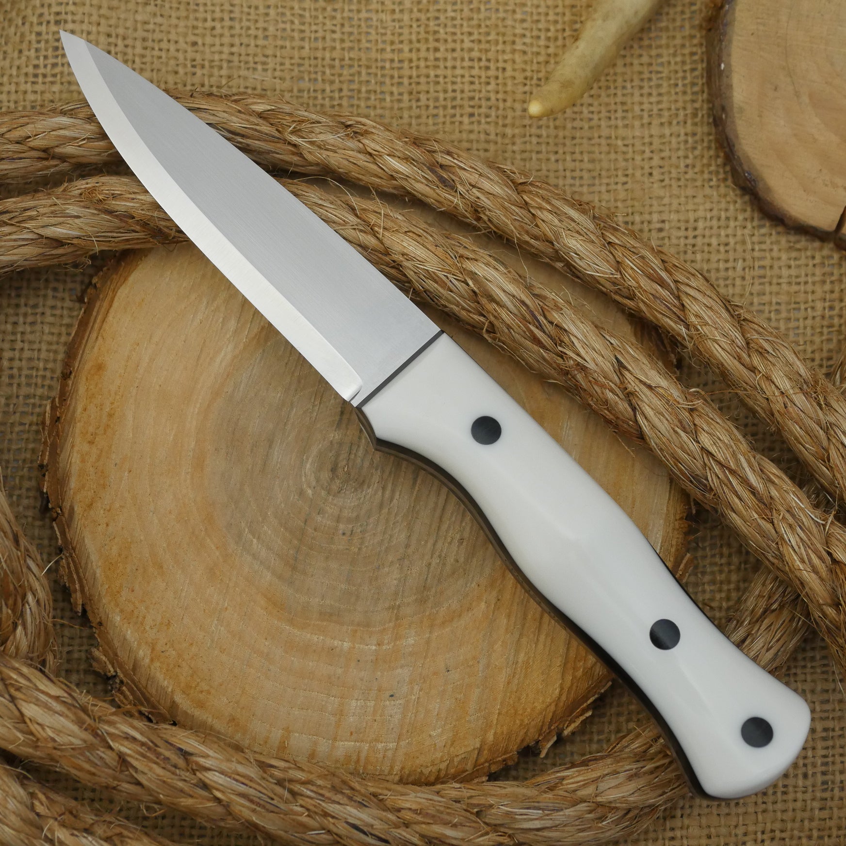 CPM 154 Mountaineer: Glacier White Corian & Black Canvas - Adventure Sworn Bushcraft Co.