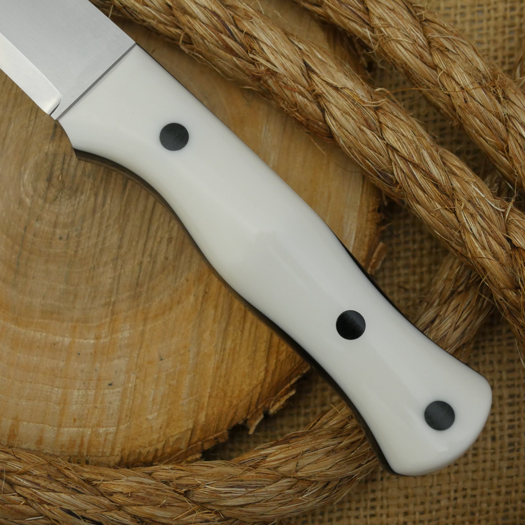 CPM 154 Mountaineer: Glacier White Corian & Black Canvas - Adventure Sworn Bushcraft Co.