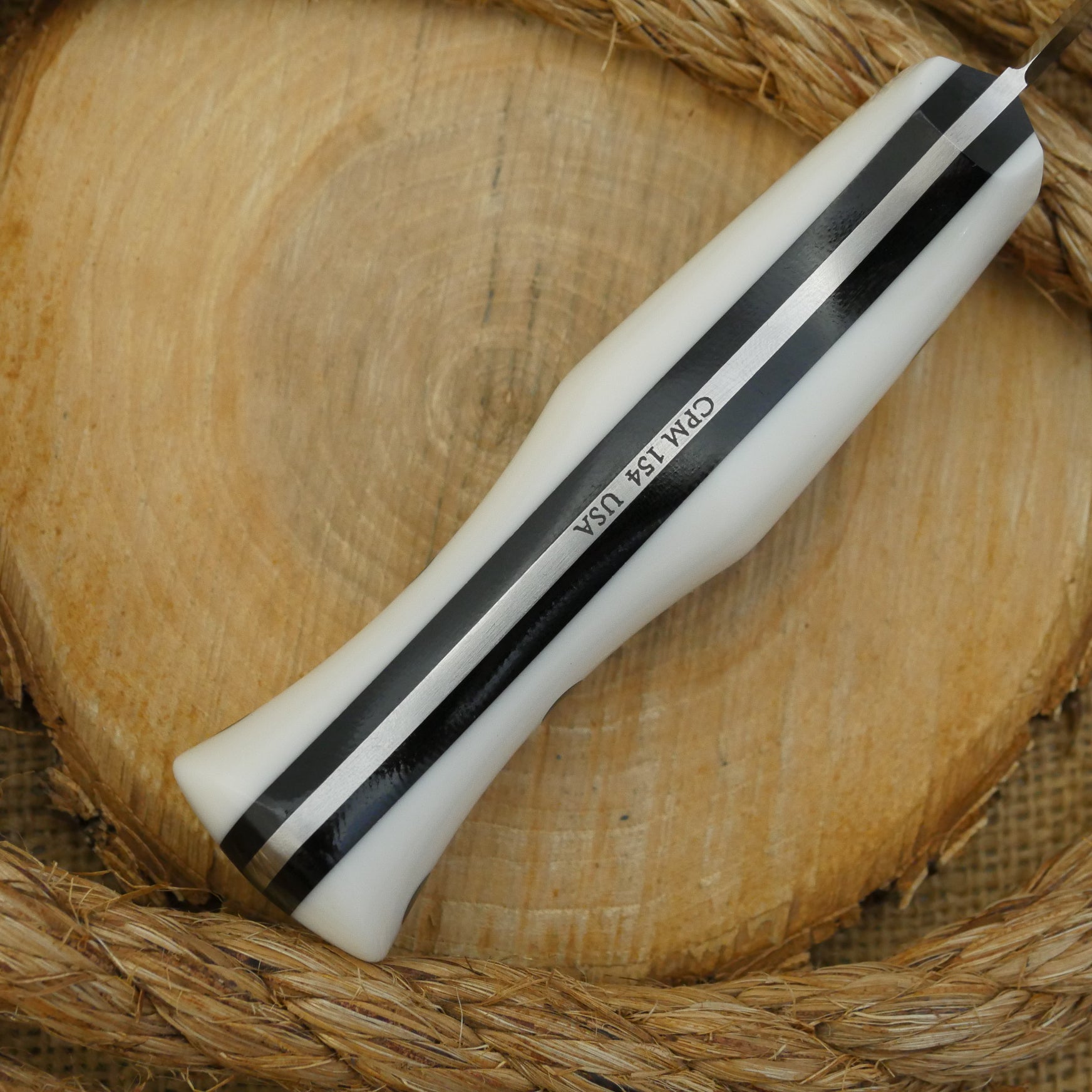 CPM 154 Mountaineer: Glacier White Corian & Black Canvas - Adventure Sworn Bushcraft Co.
