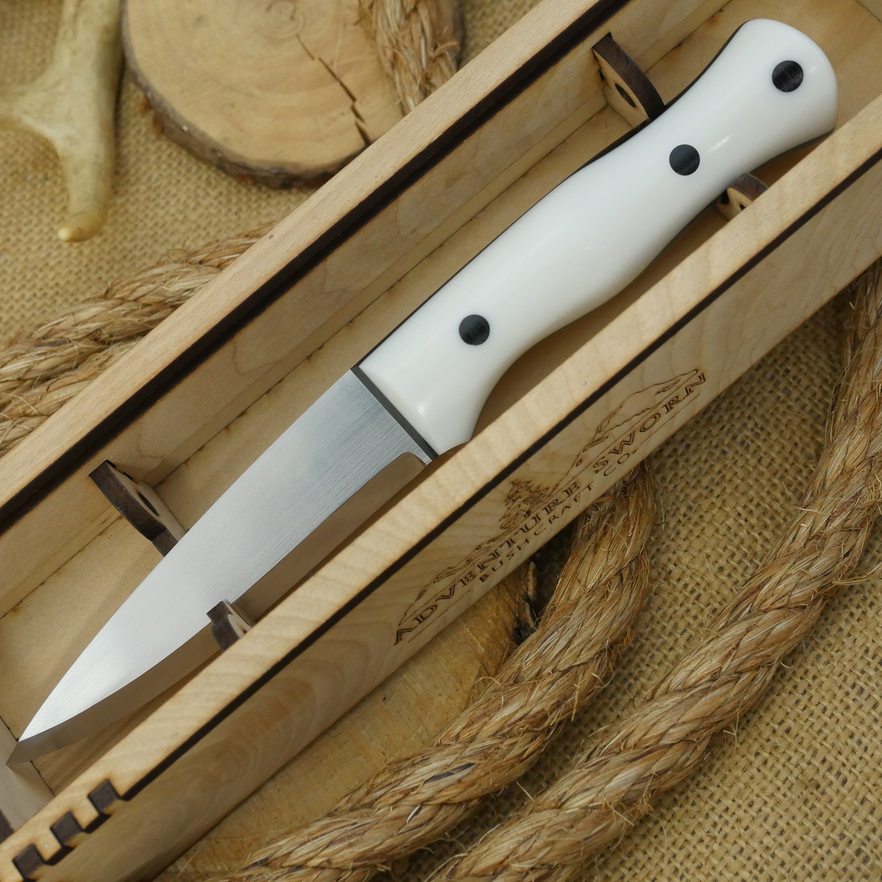 CPM 154 Mountaineer: Glacier White Corian & Black Canvas - Adventure Sworn Bushcraft Co.