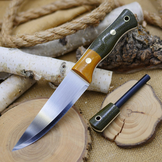 Tradesman, Sheath & Firesteel: 3V steel, burlap & canvas micarta bolster