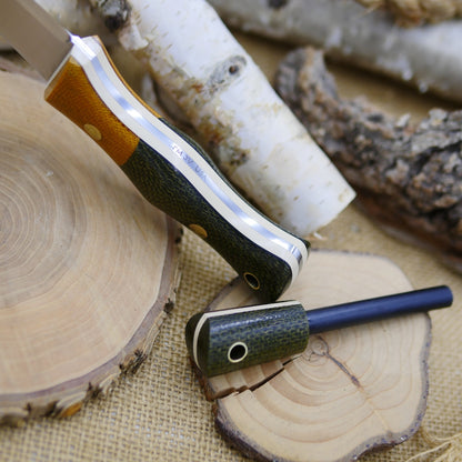 Tradesman, Sheath & Firesteel: 3V steel, burlap & canvas micarta bolster