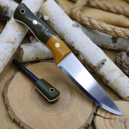 Tradesman, Sheath & Firesteel: 3V steel, burlap & canvas micarta bolster
