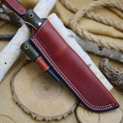 Tradesman, Sheath & Firesteel: 3V steel, burlap & canvas micarta bolster