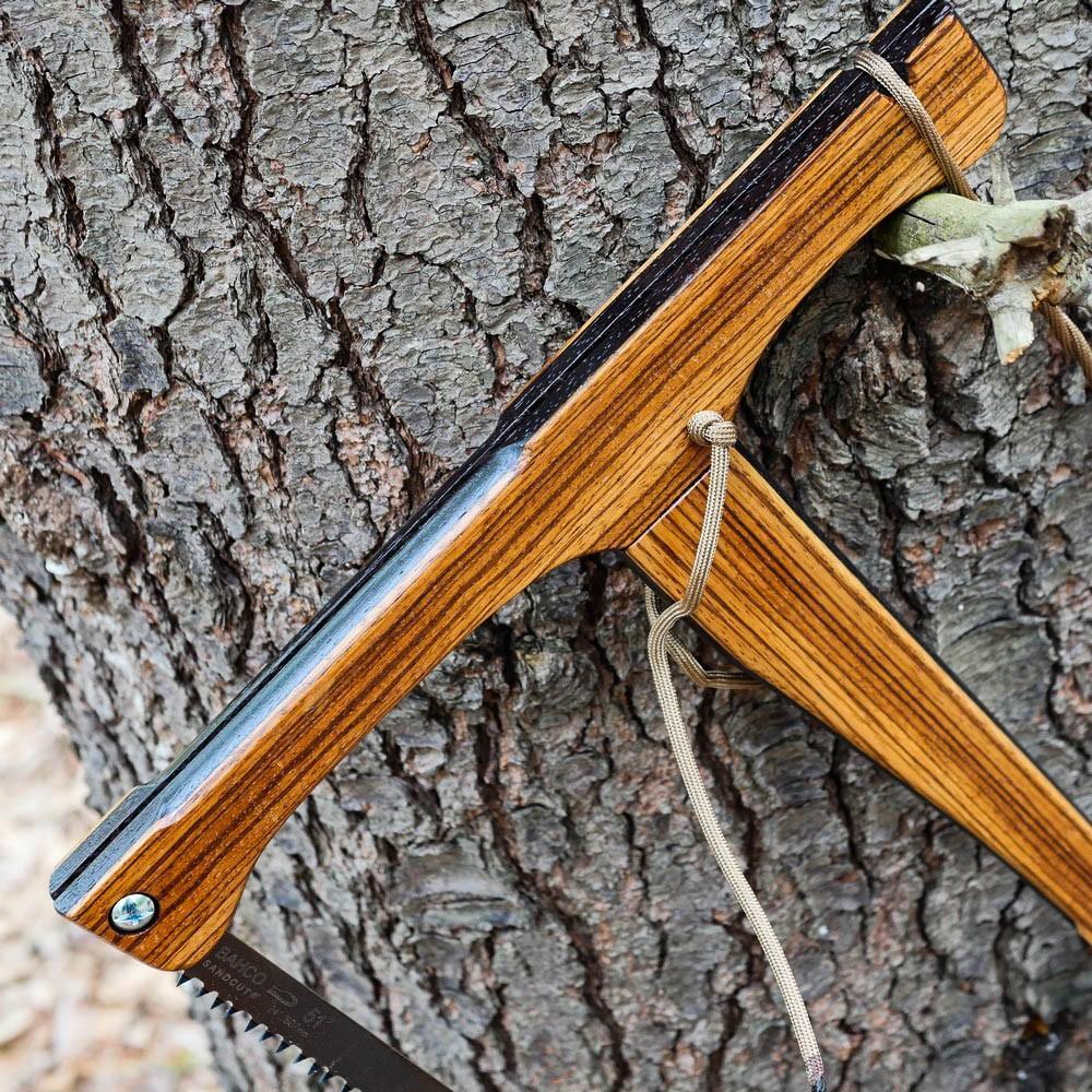 Custom Bucksaw: Zebrawood Veneer & Walnut - Adventure Sworn Bushcraft Co.
