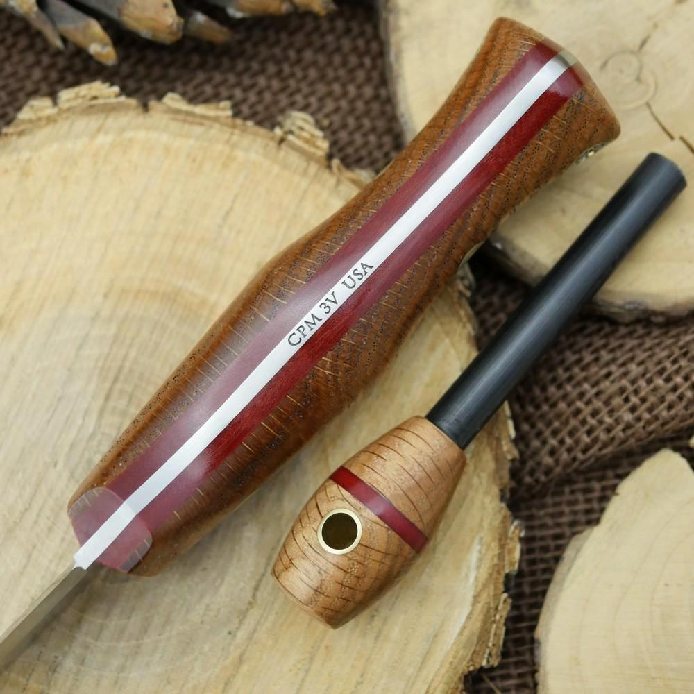 CPM 3V Explorer: Red Oak & Matching Firesteel - Adventure Sworn Bushcraft Co.
