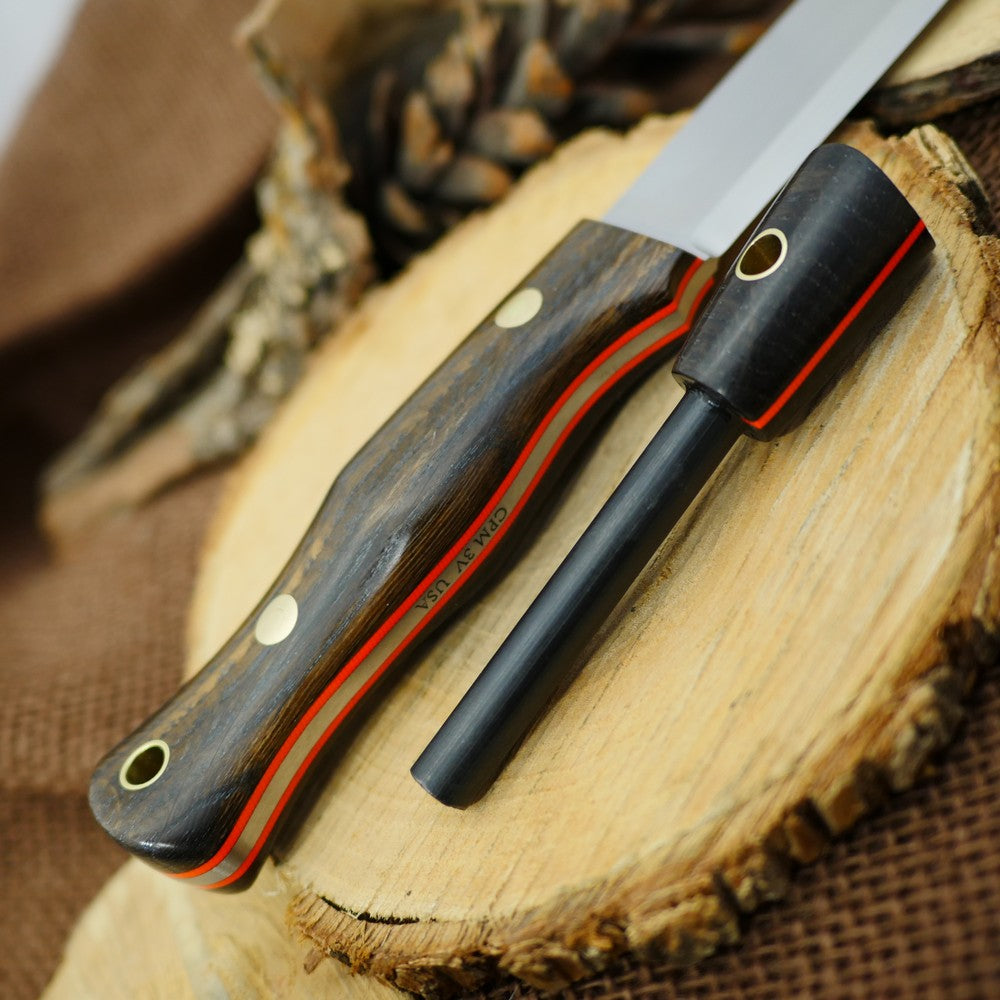 CPM 3V Explorer: Bog Oak, Orange G10 & Matching Firesteel - Adventure Sworn Bushcraft Co.