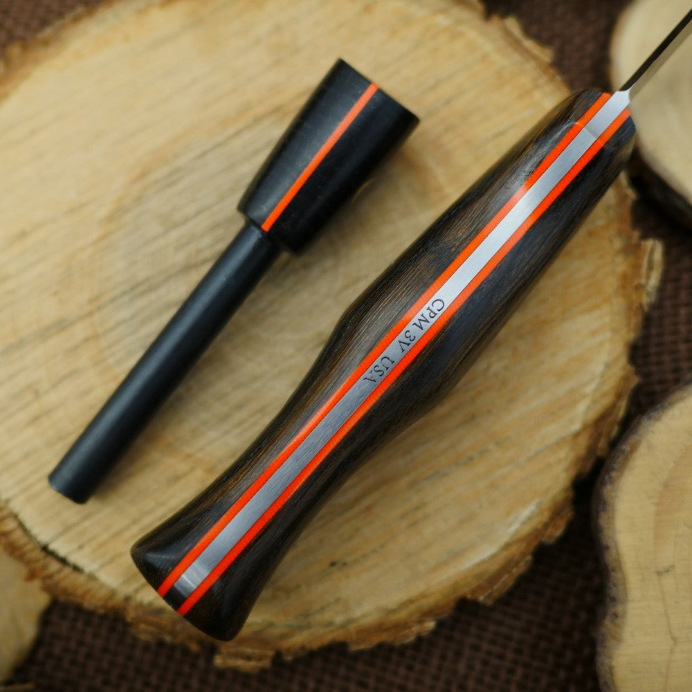 CPM 3V Explorer: Bog Oak, Orange G10 & Matching Firesteel - Adventure Sworn Bushcraft Co.