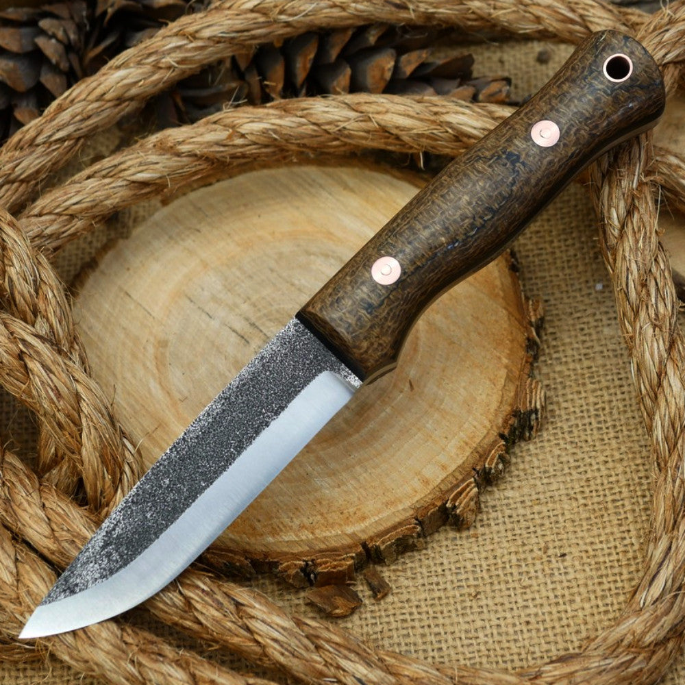 Explorer: CPM 3V - Coffee Bag Burlap & Black Canvas Micarta - Adventure Sworn Bushcraft Co.