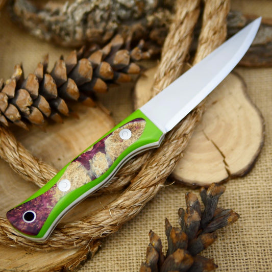 Voyageur: Purple Box Elder Burl, Green & White G10 (Slim)