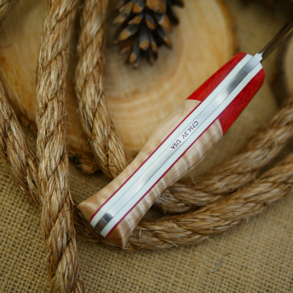 Mountaineer: CPM 3V, Curly Maple & Tangerine Burlap